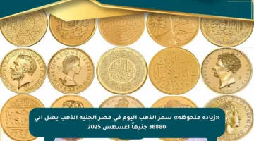 «زيادة ملحوظة» سعر الذهب اليوم في مصر الجنيه الذهب يصل إلى 36880 جنيهاً أغسطس 2025